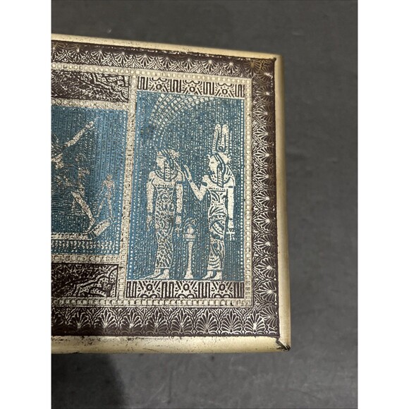 Vintage Metal Wood Lined Box Jewelry Trinket Keepsakes W Lid Egyptian 9.5”x5” - Picture 5 of 16